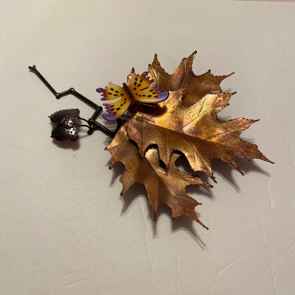 Artist Signed Galbraith Leaf Butterfly Acorn Metal Sculpture for Wall - Picture 2 of 4